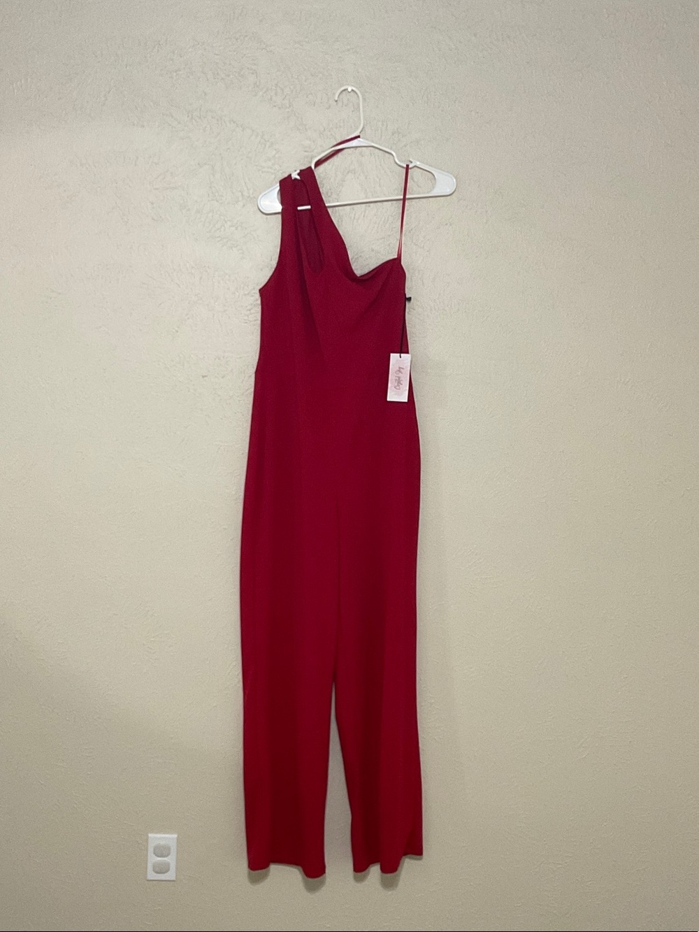 One-Shoulder Red Wide-Leg Jumpsuit